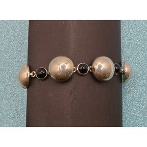 Taxco Mexican SS Onyx Beaded Toggle‎ Bracelet 28.7g Art Deco Inspired.Signed